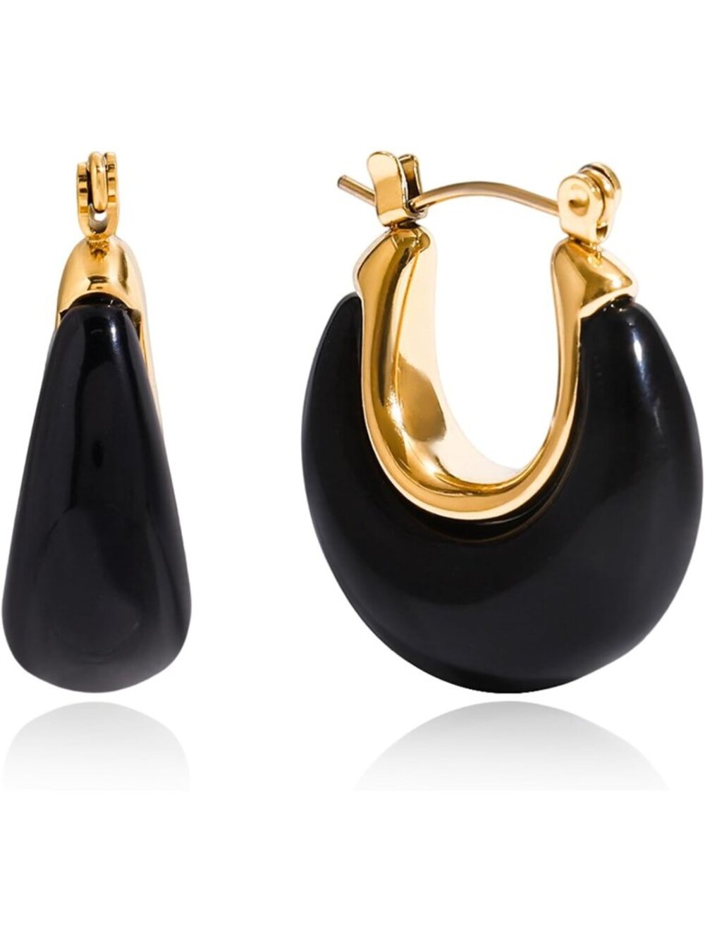 Women's Black Resin Hoop Tortoiseshell Chunky Dangle Vintage Black Earrings